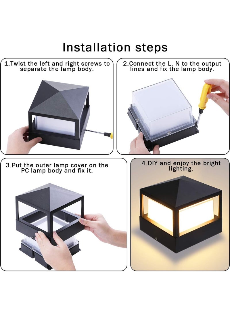 المفتاحة مصباح LED خارجي مثبت على عمود بقوة 18 واط - مقاوم للماء بمعيار IP65، مصباح مربع أسود للحديقة والسياج، إضاءة بيضاء دافئة للمناظر الطبيعية والباحات والممرات والساحات والممرات وتزيين العشب - Image 5